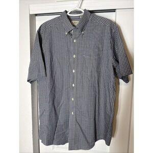 Mens L. L. Bean Long Sleeve Blue Check Pattern Button Up Shirt Large LG REG EUC